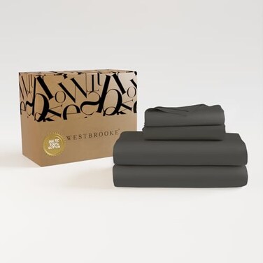 Westbrooke 800 TC Ultrafine Cotton Sheet Set King Size Sateen Sheets 4 Piece Long Staple Cotton Bedding Set with Elasticized 155 Deep Pocket Soft Breathable Luxury Sheets Dark Grey