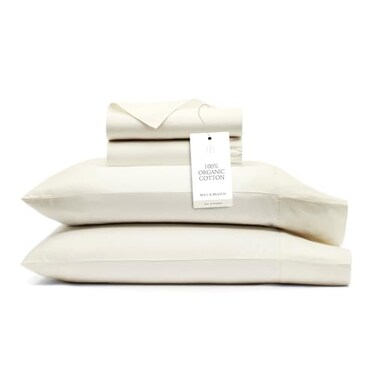 BOLL & BOLL BRANCH Signature Hemmed Sheet Set Queen Cream Luxury 100 Organic Cotton Includes 1 Flat 1 Fitted 2 Pillowcases Buttery Soft