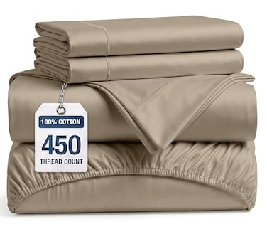 LANE LINEN 100 Cotton Full Size Sheet Sets 450TC Sateen Weave Hotel Luxury Bedding Soft Feel Comfortable for Everyday Sleep Snugly Fits Matresses Upto 15 Deep Oeko TEX Certified Taupe