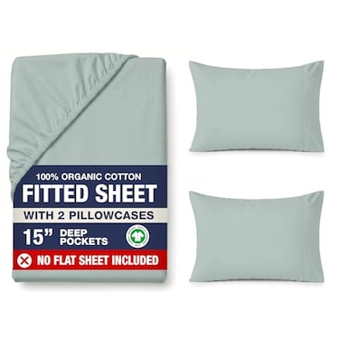 LANE LINEN 100 Organic Cotton Fitted Sheet Queen Size 3 Pc Set 1 Fitted Sheet 2 Pillowcases Percale Weave Soft Breathable Fits Mattress Upto 15 Deep French Blue No Flat Sheet