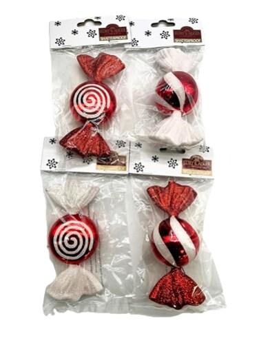 Kurt S. 6 REDWHITE CANDY ORNAMENT SET OF 4