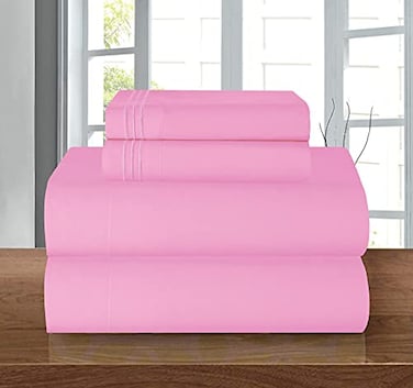 Elegant Comfort Luxury Soft 1500 Premier Egyptian 4Piece Premium Hotel Quality Wrinkle Resistant Coziest Bedding Set All Around Elastic Fitted Sheet Deep Pocket up to 16inch Queen Light Pink