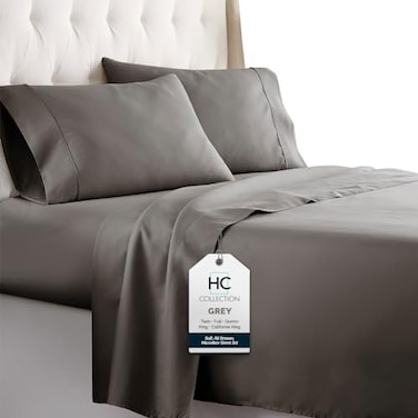 HC COLLECTION Bed Sheets Set Queen with 2 Pillowcases Hotel Luxury Platinum 1800 Series Brushed Microfiber Deep Pocket Fitted Sheet Fade Resistant Ultra Soft 4 Pcs Bedding for Hot Sleepers Gray