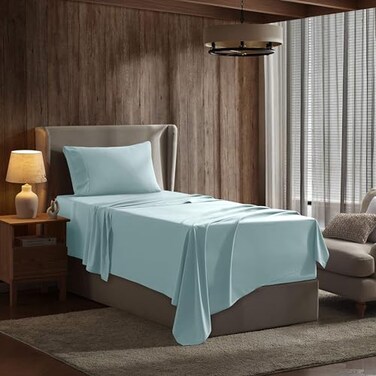 Nestl Twin Bed Sheet Set Light Blue Instantly Soft Microfiber No Breakin Wash 4Piece Deep Pocket Sheets Pillowcases Stays Put All Night