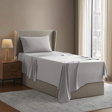 Nestl Twin XL Bed Sheet Set Light Grey Instantly Soft Microfiber No Breakin Wash 4Piece Deep Pocket Sheets Pillowcases Stays Put All Night
