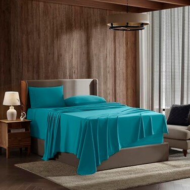 Nestl Queen Bed Sheet Set Teal Instantly Soft Microfiber No Breakin Wash 4Piece Deep Pocket Sheets Pillowcases Stays Put All Night