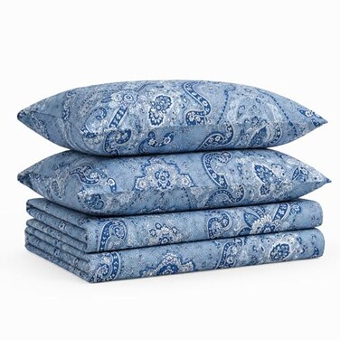 Tribeca Living Deep Pocket King Size Sheet Set 300 Thread Count Cotton Sateen Sheets with 22Inch Extra Deep Pockets OekoTex Certified 4 Bedding Set in Atlantis Multi Print