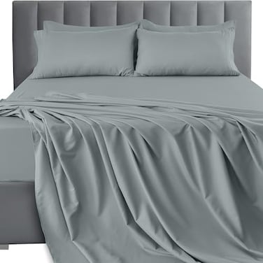 LDC LUX LUX Dcor Queen Sheet Set 6 Piece UltraSoft Microfiber Bed Sheets with Flat Sheet 16 Inches Deep Pocket Fitted Sheet 4 Pillowcases Cooling Breathable Hotel Luxury OekoTEX Grey