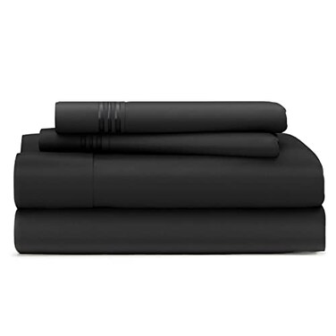 Cosy House King Size Bed Sheets Black Luxury Sheet Set Deep Pocket Super Soft Hotel Bedding Cool Wrinkle Free 1 Fitted 1 Flat 2 Pillow Cases King Sheets 4 Piece