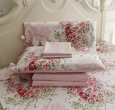 FADFAY Rose Floral 4 Piece Bed Sheet Set 100 Cotton Deep PocketCal King