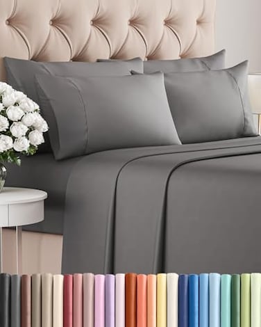 CGK Unlimited King 6 Piece Sheet Set Comfy Breathable Cooling UltraSoft Hotel Luxury Bedding Set with 816 Inch Deep Pockets 1 Flat 1 Fitted Sheet 4 Pillowcases Wrinkle Free Easy Care Dark Grey
