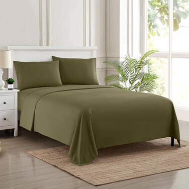 Sweet Home Queen Size Bed Sheets Breathable Luxury Sheets with Full Elastic Secure Corner Straps Built In 1800 Supreme Collection Extra Soft Deep Pocket Bedding Set Sheet Set Queen Olive