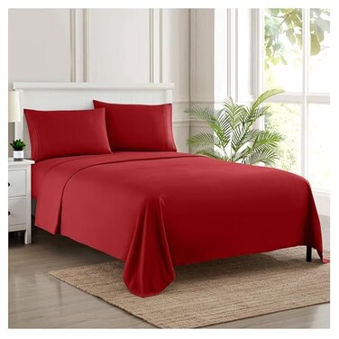 Sweet Home Queen Size Bed Sheets Breathable Luxury Sheets with Full Elastic Secure Corner Straps Built In 1800 Supreme Collection Extra Soft Deep Pocket Bedding Set Sheet Set Queen Red