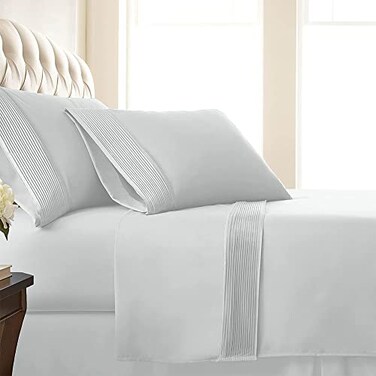 Southshore Fine Living Inc 4 Piece 21 Inch Queen Sheets Deep Pocket Set Pleated Hem Pet Hair Resistant Bed Sheets Queen Size Hotel Quality Ultra Soft Breathable Microfiber Sheet Set Bright White