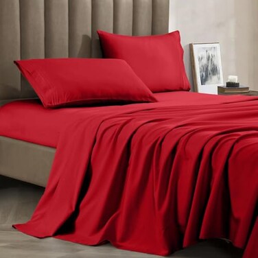 CELINE LINEN Premium 1800 Hotel Quality WrinkleResistant 4Piece Microfiber Sheet Set Luxury Ultra Soft and Breathable Bedding 16 Inch Deep Pocket 4PC Sheet Set Full Red