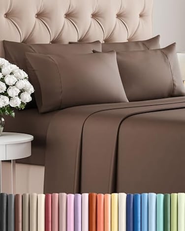 CGK Unlimited King 6 Piece Sheet Set Comfy Breathable Cooling Ultra Soft Hotel Luxury Bedding Set with 816 Inch Deep Pockets 1 Flat 1 Fitted Sheet 4 Pillowcases Cozy Wrinkle Free Easy Care Brown