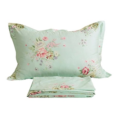 FADFAY Green Floral Bed Sheet Set Cotton Sheets 4Piece King Size
