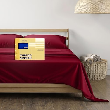 THREAD SPREAD 100 Egyptian Cotton Sheets Set California King Size 600 Series Bliss Collection Luxury Sheet Cal King Size 4 PC Burgundy Soft Hotel Bed Sheets Fits Mattress Upto 18