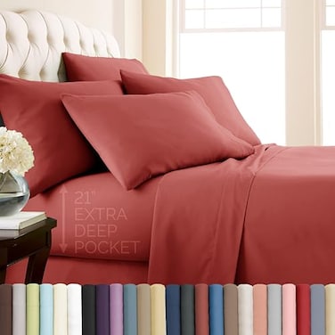 Southshore Fine Living Inc 21Inch Terracotta Sheets Extra Deep Pocket King Sheet Set 6 Piece King Size Sheets Set 100 Microfiber Pet Hair Resistant Bedding Hotel Quality Wrinkle Free Marsala