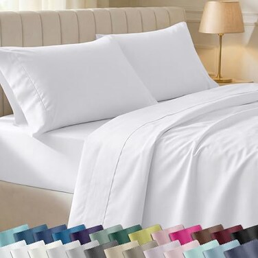 California Design Den Soft 100 Cotton King Sheet Set 400 Thread Count Good Housekeeping Award Winner Silky Smooth Sateen Weave with Deep Pockets Breathable and Durable Cotton Bedding Set White