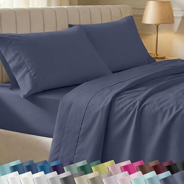 California Design Den Soft 100 Cotton King Size Bed Sheets Set 400 TC Good Housekeeping Award Winner Smooth Sateen Finish with Deep Pockets Cozy and Durable King Bedding Set Indigo Dusty Blue