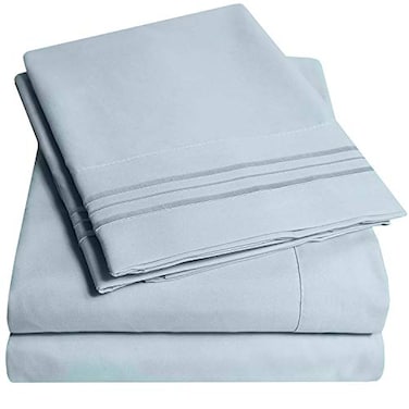 Sweet Home 1500 Supreme Collection Twin XL Sheet Sets Misty 3 Piece Bed Sheets and Pillowcase Set for Twin XL Mattress Extra Soft Elastic Corner Straps Deep Pocket Sheets Twin XL Misty