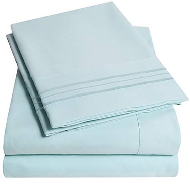 Sweet Home 1500 Supreme Collection Twin XL Sheet Sets Light Blue 3 Piece Bed Sheets and Pillowcase Set for Twin XL Mattress Extra Soft Elastic Corner Straps Deep Pocket Sheets Twin XL Light Blue