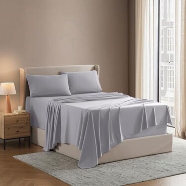 Nestl Short Queen Bed Sheet Set Light Grey Instantly Soft Microfiber No Breakin Wash 4Piece Deep Pocket Sheets Pillowcases Stays Put All Night