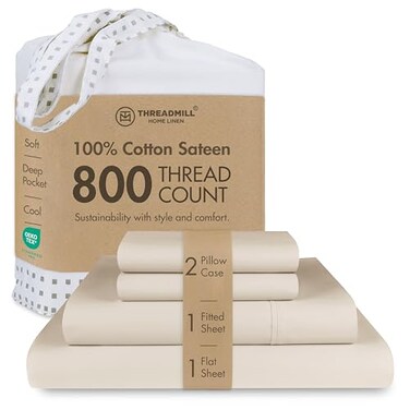 Threadmill Luxury 800 Thread Count King 100 Cotton Sheets Light Beige Sateen Weave BedSheets Better Than Egyptian Cotton4 Pc Solid Soft Bedding Set Fits 16 Deep Pocket