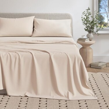 Great Bay Home Cotton Jersey Knit Queen Sheet Set UltraSoft Stretchy Heathered Melange Bed Sheets Cozy Soft TShirt Sheet Pillowcase Set Oatmeal