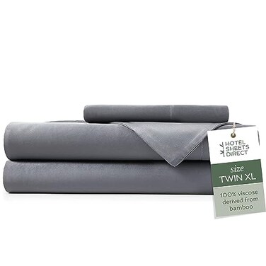 Hotel Sheets Direct 3 Piece Bed Sheet Set Twin XL Size 100 Viscose Derived from Bamboo Sheets Set with 1 Pillowcase Cooling Breathable Luxury Bedding MoistureWicking Silky Soft Dark Gray