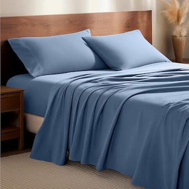 Bare Home Flannel Sheet Set 100 Cotton Velvety Soft Heavyweight Double Brushed Flannel Deep Pocket Queen Coronet Blue