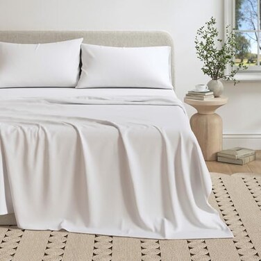 Great Bay Home Cotton Jersey Knit Full Sheet Set UltraSoft Stretchy Heathered Melange Bed Sheets Cozy Soft TShirt Sheet Pillowcase Set Winter White
