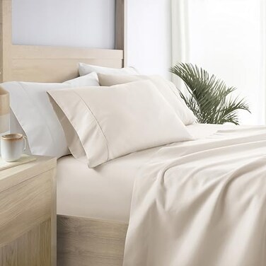 Linen Market DoubleBrushed Microfiber Queen Sheet Set 4 Piece OekoTEX Certified Ultra Soft WrinkleFree 16 Deep Pocket Sheets Easy Care Queen Size Ivory