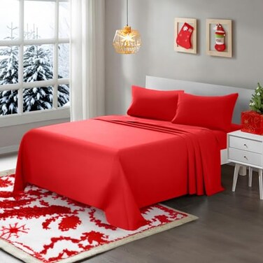 ARTALL Soft Microfiber Bed Sheet Set 3Piece with Deep Pocket Bedding Twin Red
