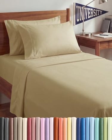 CGK Unlimited Twin XL 4 Piece Sheet Set Comfy Breathable Cooling Ultra Soft Hotel Luxury Bedding Set w 816 Inch Deep Pockets 1 Flat 1 Fitted Sheet 2 Pillowcases Wrinkle Free and Easy Care Beige