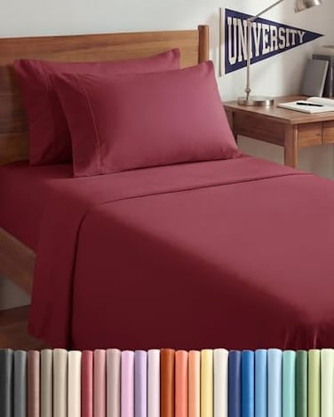 CGK Unlimited Twin XL 4 Piece Sheet Set Comfy Breathable Cooling UltraSoft Hotel Luxury Bedding Set w 816 Inch Deep Pockets 1 Flat 1 Fitted Sheet 2 Pillowcases Wrinkle Free Easy Care Burgundy