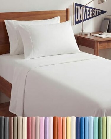 CGK Unlimited Twin XL 4 Piece Sheet Set Comfy Breathable Cooling Ultra Soft Hotel Luxury Bedding Set w 816 Inch Deep Pockets 1 Flat 1 Fitted Sheet 2 Pillowcases Wrinkle Free and Easy Care White