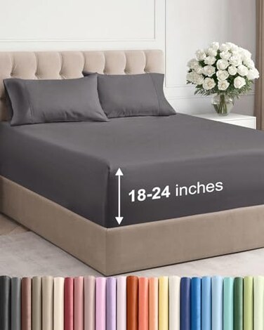 CGK Unlimited Extra Deep Twin Sheet Set 4 Piece Breathable and Cooling Sheets Hotel Luxury Bedding for Women Men Kids Teens Easy Secure Fit Soft Wrinkle Free and Comfy wExtra Deep Pockets Grey