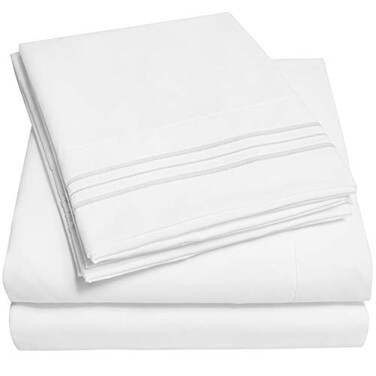 Sweet Home 1500 Supreme Collection Extra Soft Split King Sheets Set White Luxury Bed Sheets Set with Deep Pocket Wrinkle Free Bedding Over 40 Colors Split King Size White