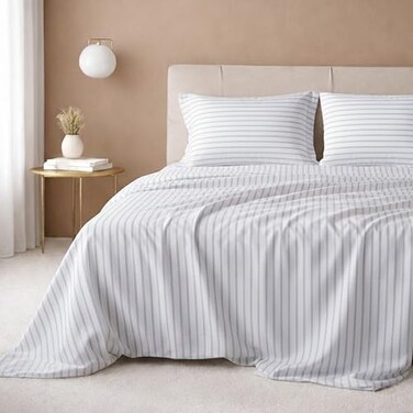 California Design Den King Size Sheet Set 100 Cotton 600 Thread Count Deep Pocket King Sheets PremiumFeel Bedding with Sateen Weave Ticking Stripe Pattern