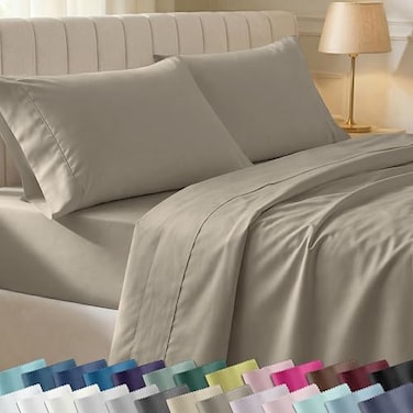 California Design Den Soft 100 Cotton Bed Sheets King Size Set 400 TC Good Housekeeping Award Winner Silky Smooth Sateen Weave with Deep Pockets Breathable and Durable King Bedding Set Taupe