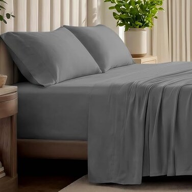 Bare Home 100 Organic Cotton Jersey Sheet Set Ultra Soft 100 Cotton Sheet Set Pillowcases Deep Pocket Bed Sheets Split King Grey