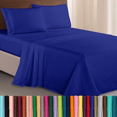 Elegant Comfort Luxurious 1500 Premium Hotel Quality Microfiber Three Line Embroidered Softest 4Piece Bed Sheet Set Wrinkle and Fade Resistant Full Royal Blue