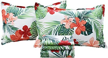 FADFAY Green Floral Sheets Queen Size 100 Cotton Floral Bed Sheet Ultra Soft Tropical Bedding Banana Palm Leaves Top Sheet Hawaiian Deep Pocket Fitted Sheet 4Pieces