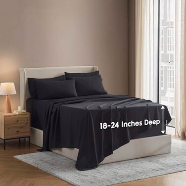 Nestl Extra Deep Queen Sheet Set 6 Piece Breathable Cooling Sheets Hotel Luxury Bedding Set w1824 Inch Deep Pockets Easy Secure Fit Super Soft Wrinkle Free Comfy Black