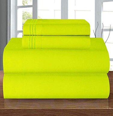 Elegant Comfort Luxury 1500 Premium Hotel Quality Microfiber 4Piece Sheet Set Wrinkle Resistant All Around Elastic Fitted Sheet Deep Pocket up to 16 Full Lime