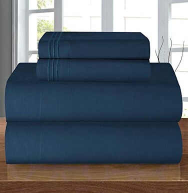 Elegant Comfort Luxury 1500 Premium Hotel Quality Microfiber 4Piece Sheet Set Wrinkle Resistant All Around Elastic Fitted Sheet Deep Pocket up to 16 California King Navy Blue