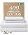 CGK Unlimited 100 Cotton Sheets King 4 Piece 400 Thread Count Smooth Sateen Sheet Set Long Staple Cotton Bed Set Ultra Soft Comfy Breathable 1 Flat 1 Fitted 2 Pillowcases with Deep Pockets White