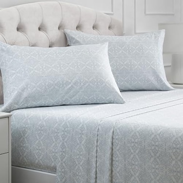 Mellanni California King Sheets Set 4 PC Iconic Collection Bedding Hotel Luxury Extra Soft Cooling Bed Sheets Wrinkle Fade Stain Resistant Cal King Laced Sky Blue